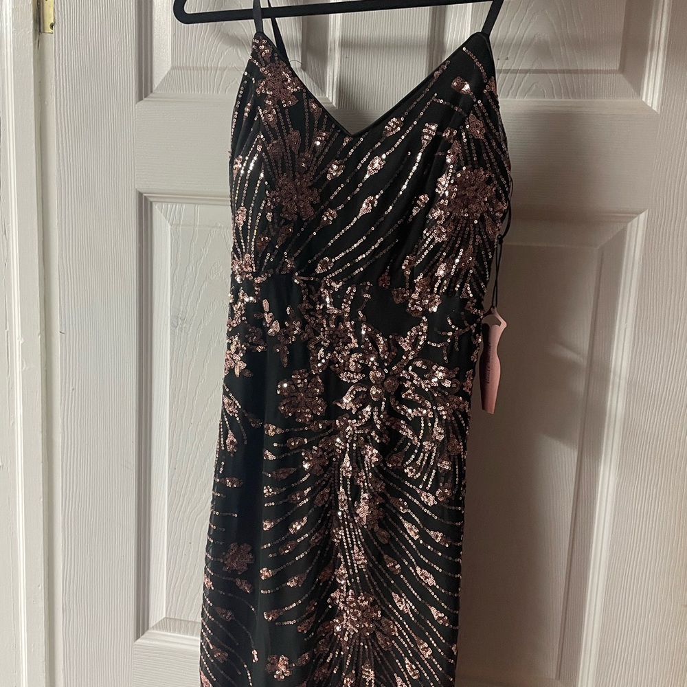 Elegant Black and Rose Gold Sequin Dress